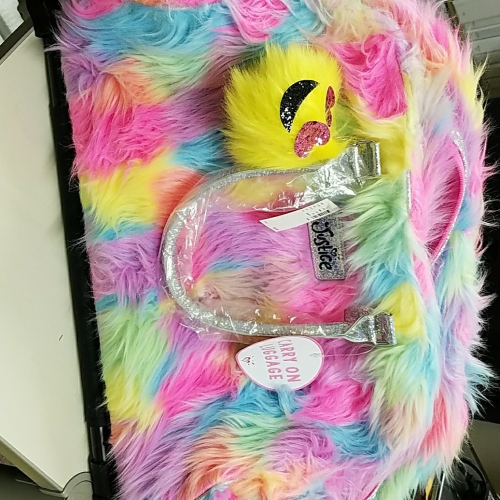 Emoji faux fur rolling luggage